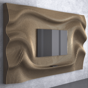 Parametric TV wall. Parametric wooden TV wall and shelf