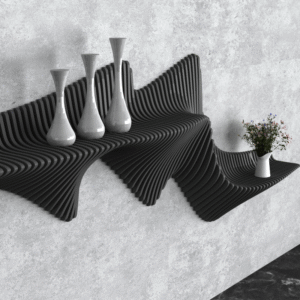 Parametric shelf. Black wooden parametric shelf.